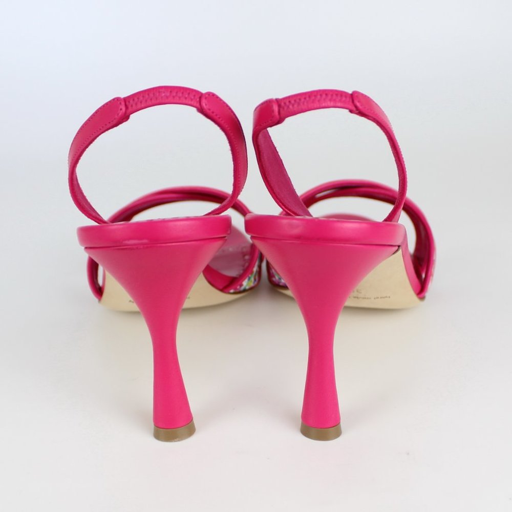NEW MANOLO BLAHNIK Floral Leather Slingback Sandals - Work to Dinner Summer Heel - Picture 10 of 13
